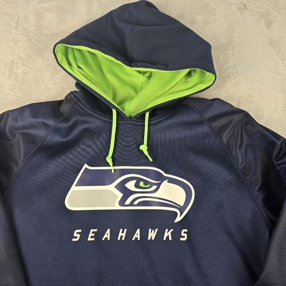 Seattle Seahawks NFL Hoodie Mens Large Blue Majestic Therma Base - Picture 2 of 6